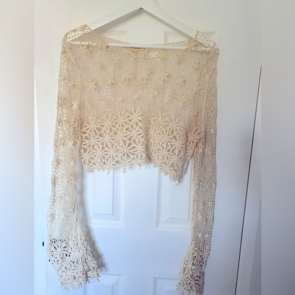 Rebellion off white Crochet Lace flower crop Top